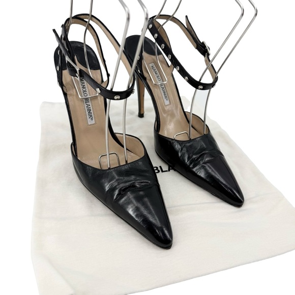 Manolo Blahnik Black Studded Slingback Heels 105mm Vintage Collectors Size 9.5 - Picture 6 of 15